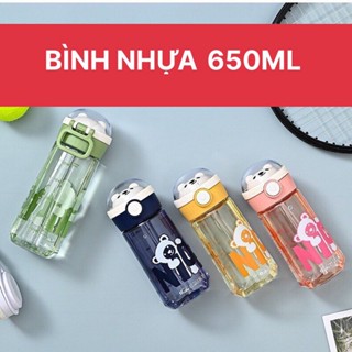 Bình nước hình gấu 650ml, có quai xách, nắp bấm, bình nước cho bé, bình nước nhựa, bình nước thể thao