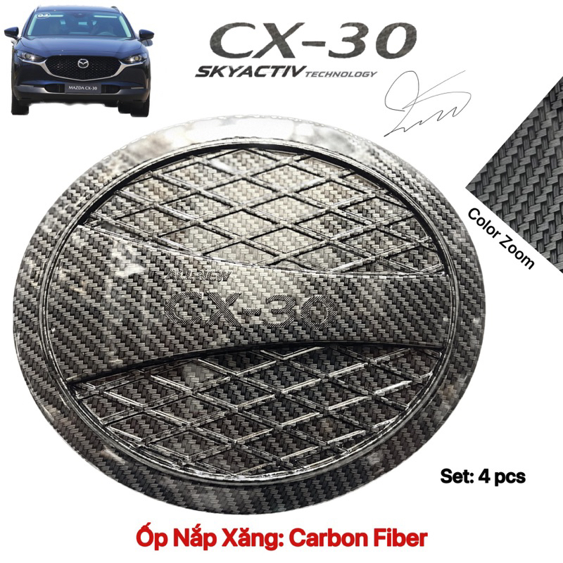 Ốp Nắp bình xăng xe Mazda Cx30 Cx 30 2020 2021 2022 2023 2024 Cảebon cao cấp