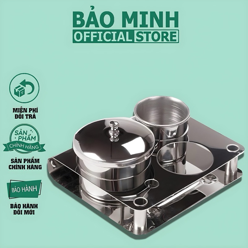 Set 3  hủ inox đựng lưu huỳnh và bột tiện lợi - Set đựng lưu huỳnh inox - Bộ 3 hủ đựng lưu huỳnh đủ 