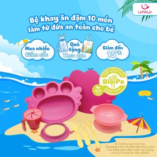 Bộ khay ăn dặm đế dính 10 món chống đổ an toàn cho bé làm từ Mía UINLUI nhập khẩu Hàn Quốc