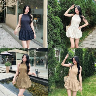Váy babydoll cổ yếm dáng bí phối dây điều chỉnh cột eo kèm quần bảo hộ style thanh lịch