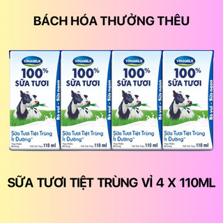 Lốc 4 Hộp Sữa Tươi Tiệt Trùng Vinamilk 100% hộp nhỏ 110ml
