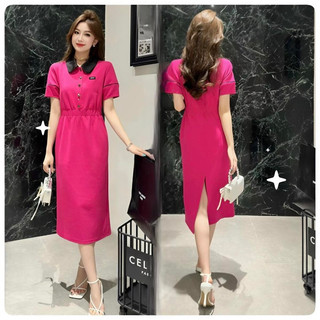 Đầm thun cổ phối màu xinh xắn