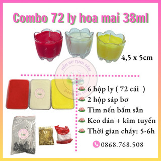Combo 72 ly hoa mai 38ml, cháy 6h - nguyên liệu nến bơ tịnh tâm