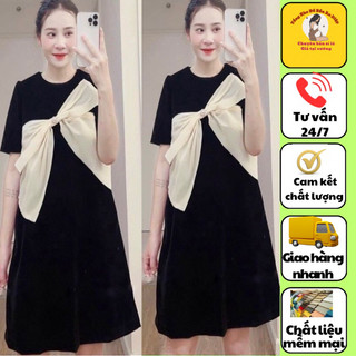 Váy bầu cộc tay thiết kế cổ nơ