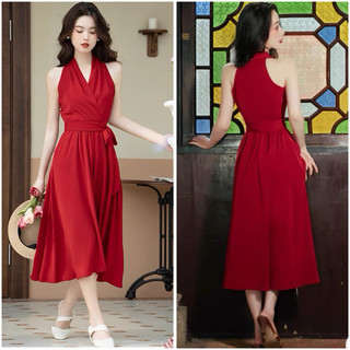 Đầm midi váy dự tiệc cổ V tùng xoè 2 màu xuongvnxk