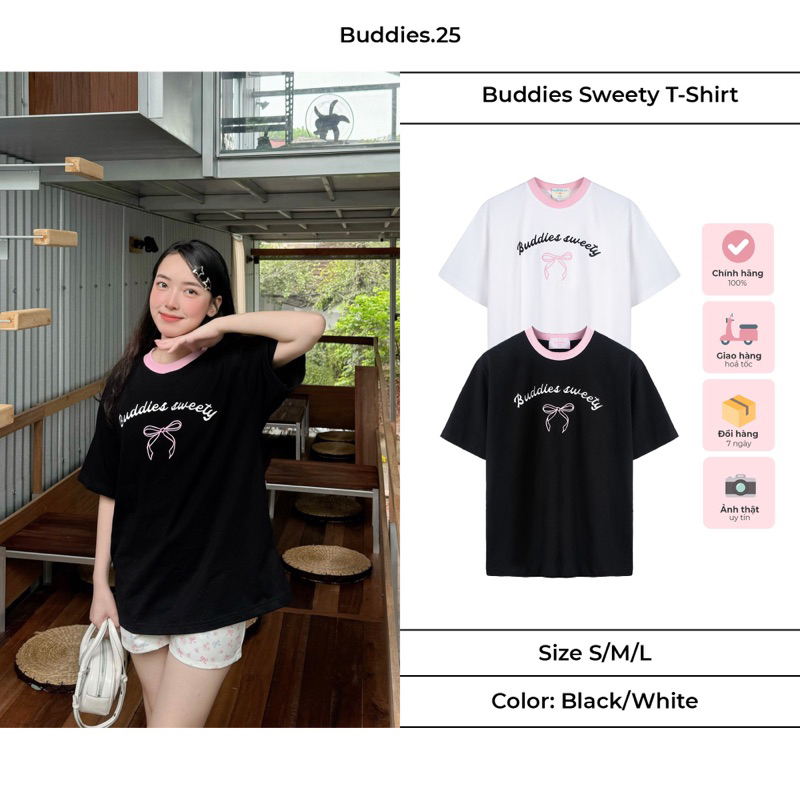 Áo Thun Oversized Thêu Nổi Buddies Sweety Top - Buddies.25