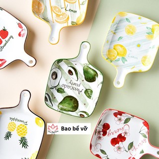 Đĩa sứ có tay cầm 23cm, đĩa sứ cán dài, đĩa hình hoa quả, đĩa hình dễ thương, đĩa decor trang trí