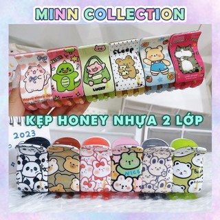 Set 6 cái kẹp tóc Honey 2 lớp hình gấu dâu dễ thương nhiều màu