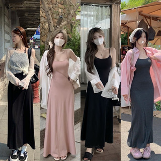 Set đầm midi hoa suông 2 dây kèm áo khoác đỏ
