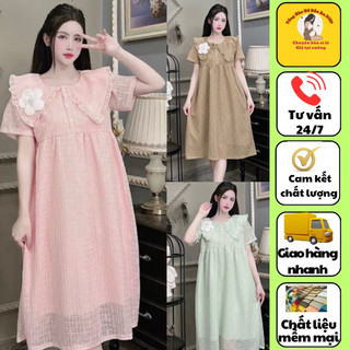 Váy bầu cổ bèo bông hoa tiêu thư vải ren V31