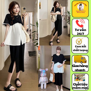 Set đồ bầu sang chảnh  ,váy bầu  , áo và chân váy xẻ tà  vừa đi làm đi chơi ,chất thun co dãn  CS021