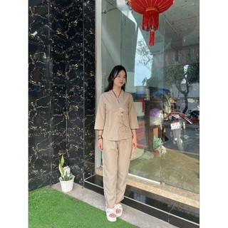 Đồ lam đi chùa nữ nút ngọc kate size 40-80kg