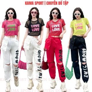 Bộ thể thao nữ BJL 2 món gồm quần jogger kết hợp áo lưới cao cấp tập gym, nhảy zumba, aerobic, đi tập đi chơi