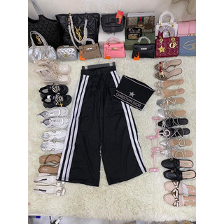 Set áo croptop cúp ngực quần suông đen viền sọc -kèm ảnh thật