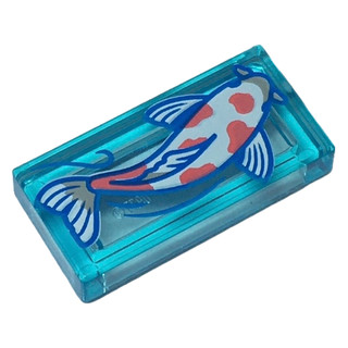 [Đồ Chơi Xếp Hình] Ngói 1 x 2 cá Koi trắng họa tiết đốm san hô