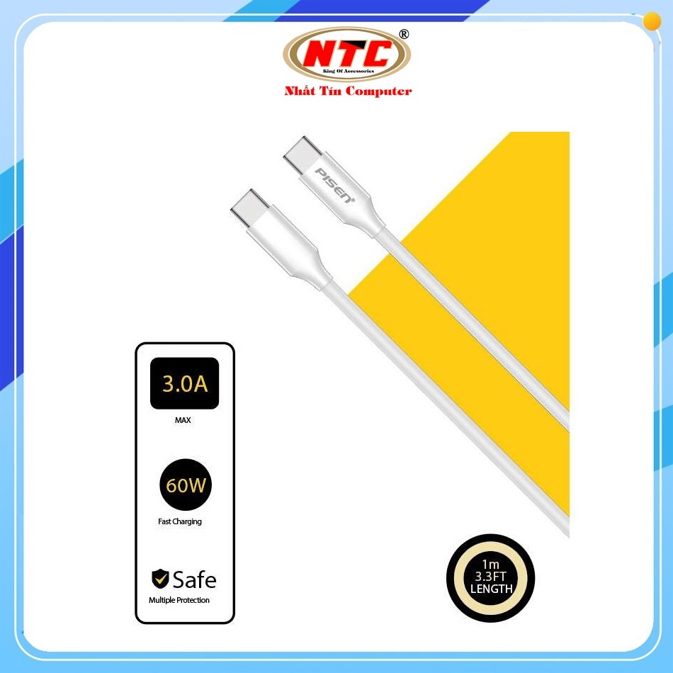 Cáp sạc nhanh Pisen LH-CC-PD01-1000 TypeC to TypeC PD 60W, dài 1M (Trắng) - Nhất Tín Computer