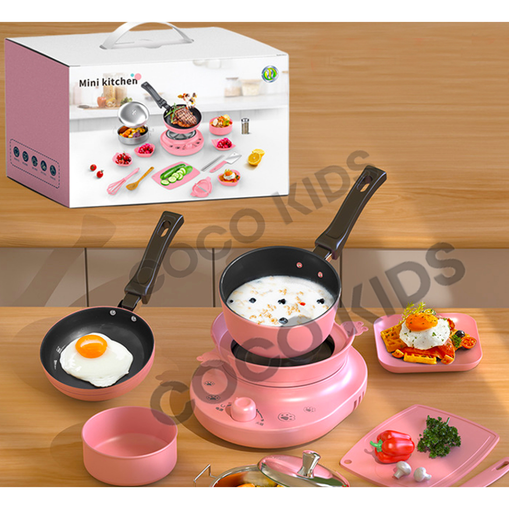 Đồ chơi nấu ăn thật 22 chi tiết, bếp mini nấu ăn thật, bếp điện, đồ chơi nhà bếp