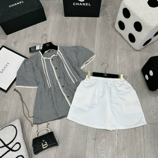 [ FREE SHIP ] Set áo caro babydoll viền ren mix quần sooc hot hit Áo caro thô mềm QC, viền ren chuẩn mẫu Quần sooc