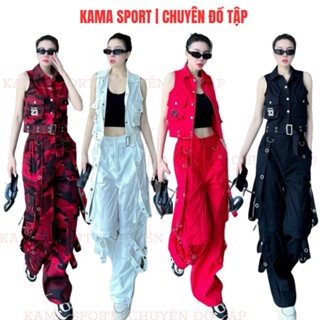 Bộ thể thao nữ, bộ jogger nữ mix áo gile và quần jogger kaki ống xuông rộng chuyên nhảy zumba, dân vũ, shuffle dance