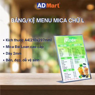 Menu mica chữ l để bàn | kệ menu mica a4 chữ l | bảng menu mica & bảng quét mã qr code