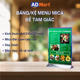 Menu mica đứng để bàn | kệ menu mica a4 đế tam giác | bảng menu mica & bảng quét mã qr code