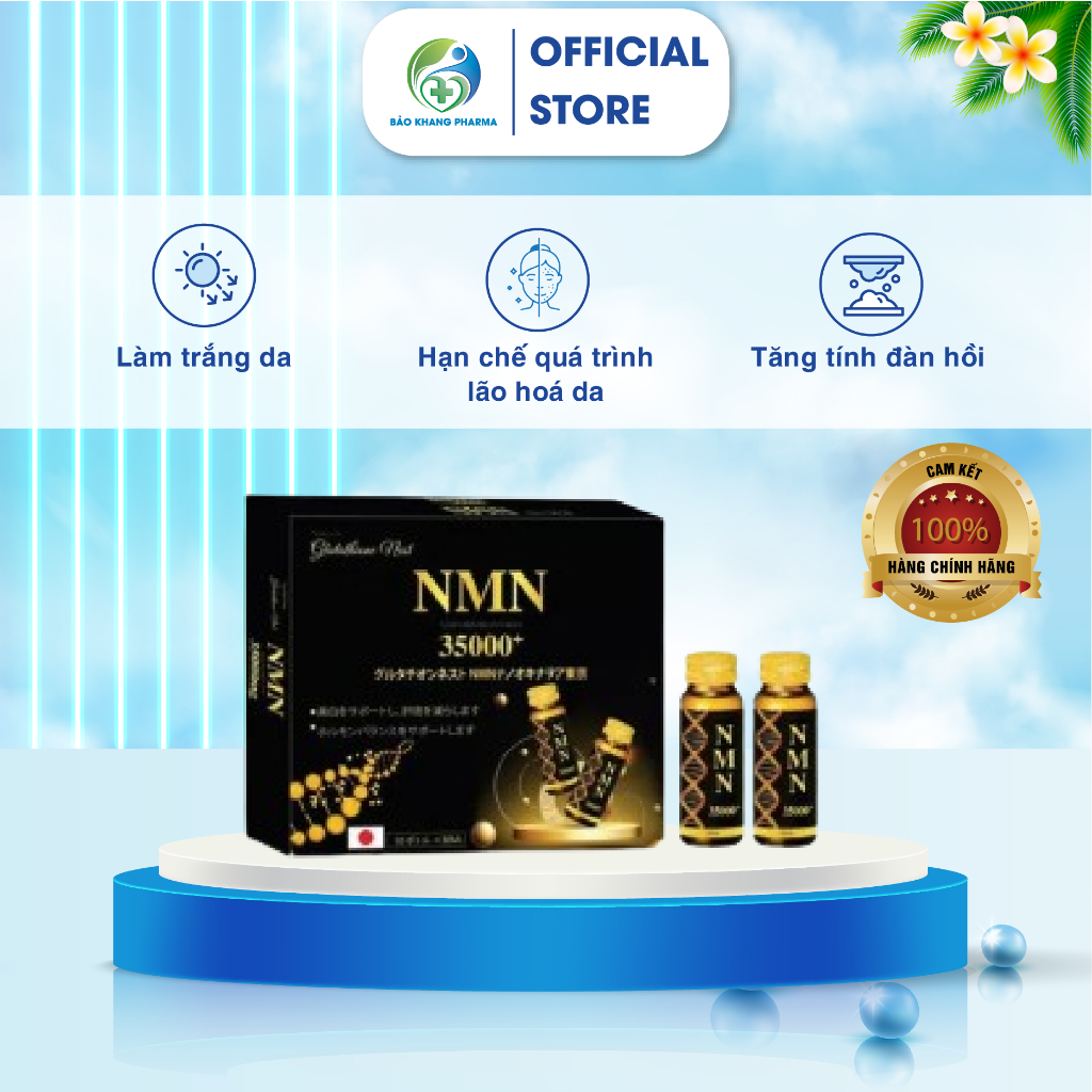 NMN 35000+ Hộp 10 chai có chứa Collagen nano cá tuyết + Vitamin C + Glutathione + nhau thai cừu Nước