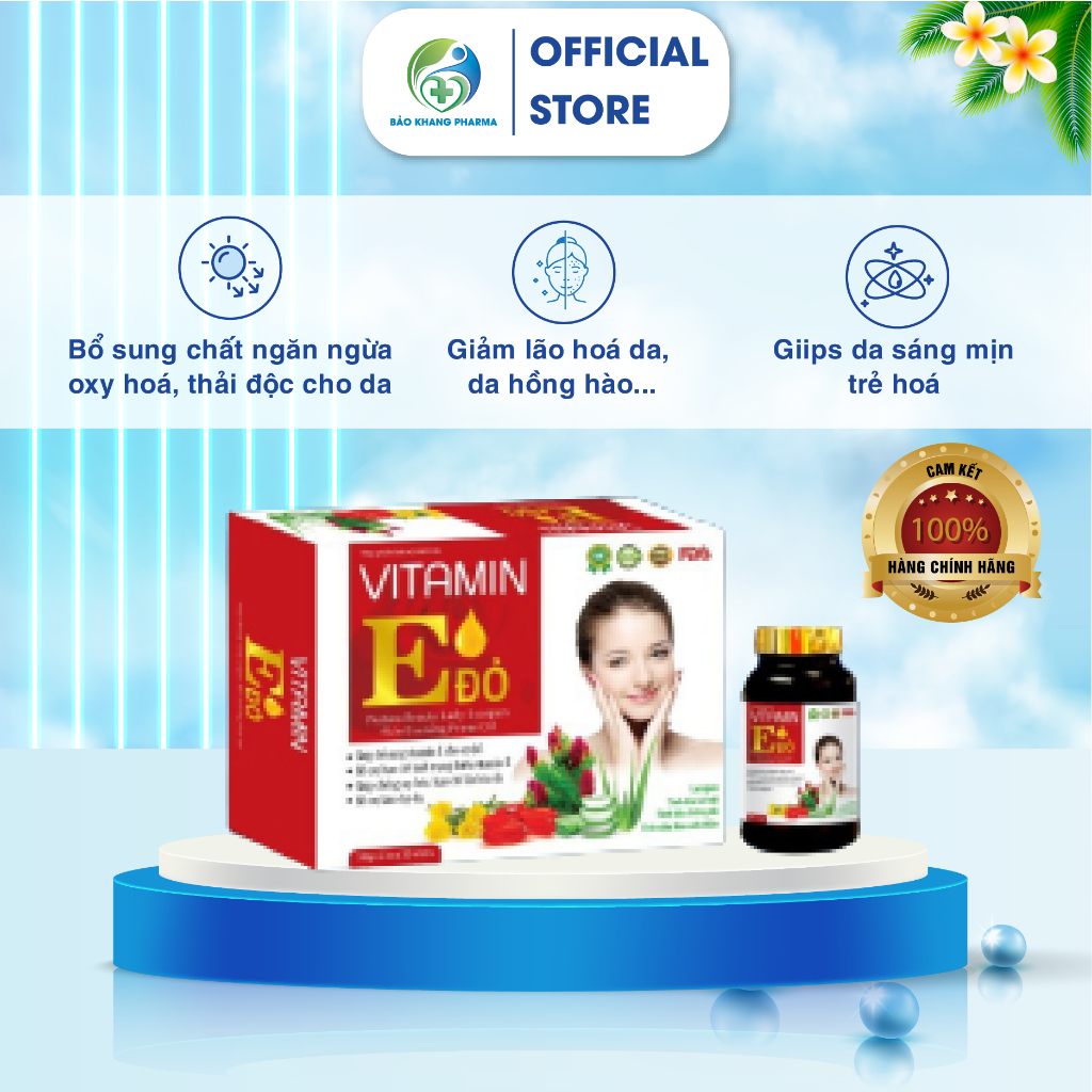 {Mua 1 Tặng 1} Viên uống đẹp da vitamin E đỏ 2000IU hộp 30 viên chống lão hóa, giảm thâm nám, cung c