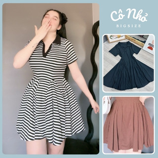 Đầm Dự Tiệc Bigsize Cô Nhỏ Cổ Bẻ Nữ Tay Ngắn Ôm Body Dáng Xòe Chất Gân Tăm Co Giãn G122