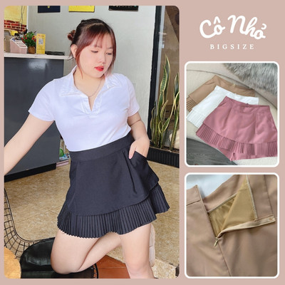 Chân Váy Xếp Ly 2 Tầng Bigsize Ngắn Túi Hai Bên Có Quần Bảo Hộ Khóa Kéo Vải Xoa CV2T