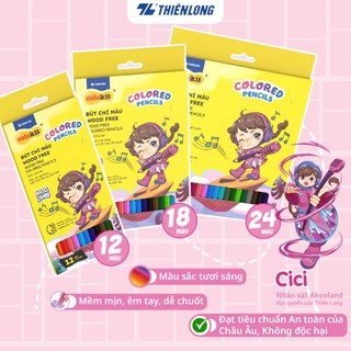 Bút chì 12/18/24 màu Wood Free - Colored Pencils Thiên Long Colokit - Nhân vật Cici Akooland thế giới học cụ thần kỳ