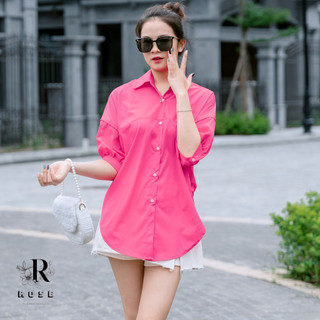 Áo Sơ Mi Nữ Tay Lỡ Form Rộng, Áo Sơ Mi Nữ Màu Hồng Cánh Sen Chất Thô Nến A09