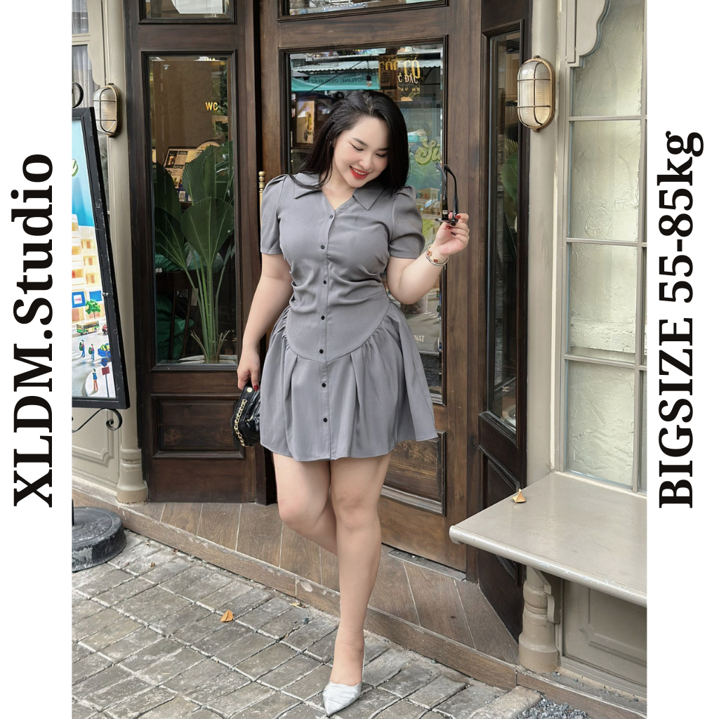 Đầm BIGSIZE sơ mi hách eo dáng ngắn XLDM Studio ( Elly dress)