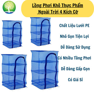 Lồng lưới phơi thực phẩm 4 kích cỡ có thể gấp gọn tiện dụng, có tặng kèm móc