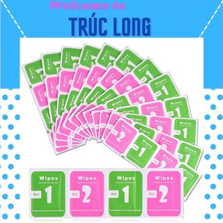 Combo 10-100 Giấy lau vệ sinh màn hình điện thoại, giấy lau bụi dán kính cường lực, 1 bộ 2 miếng khô và ướt