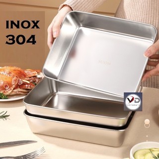 (Tặng 2c Khẩu Trang) khay đựng thực phẩm inox 304 cỡ lớn có nắp đậy hộp đựng thực phẩm bằng inox để tủ lạnh