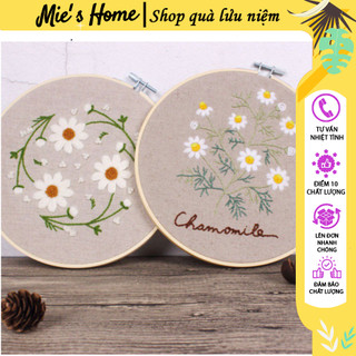 Kit thêu tay - DIY Bộ nguyên liệu thêu tranh CÚC HỌA MI  ( vải in sẵn mẫu và chỉ thêu, kim) / MIE HANDMADE