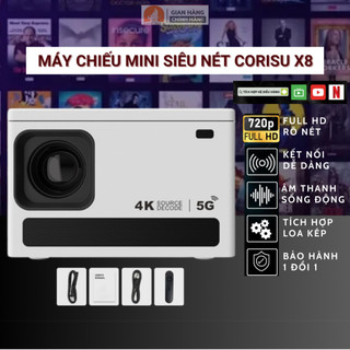 Máy chiếu mini HD CORISU X8 kết nối 5G Wifi không dây, 2500 lumens, âm thanh 3D, hệ điều hành Android 10.0 - BH 12 tháng