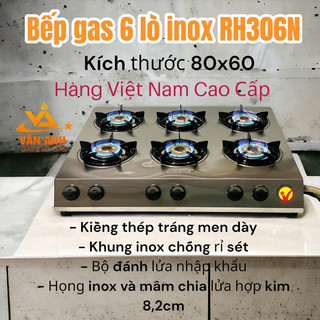  Bếp gas 6 lò inox cao cấp chuyên nấu bếp mỳ cay  bếp bánh xèo Redhome 306N bếp công nghiệp 