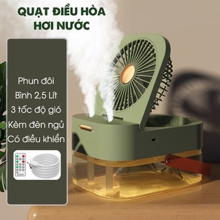 Quạt điều hòa phun sương hơi nước mini để bàn 3 chế độ 2,5 Lít có điều khiển, quạt hơi nước tích hợp đèn ngủ