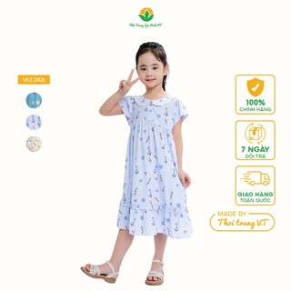  Váy lanh bé gái cộc tay cổ kẹp ren họa tiết thời trang Việt Thắng - V63.2406