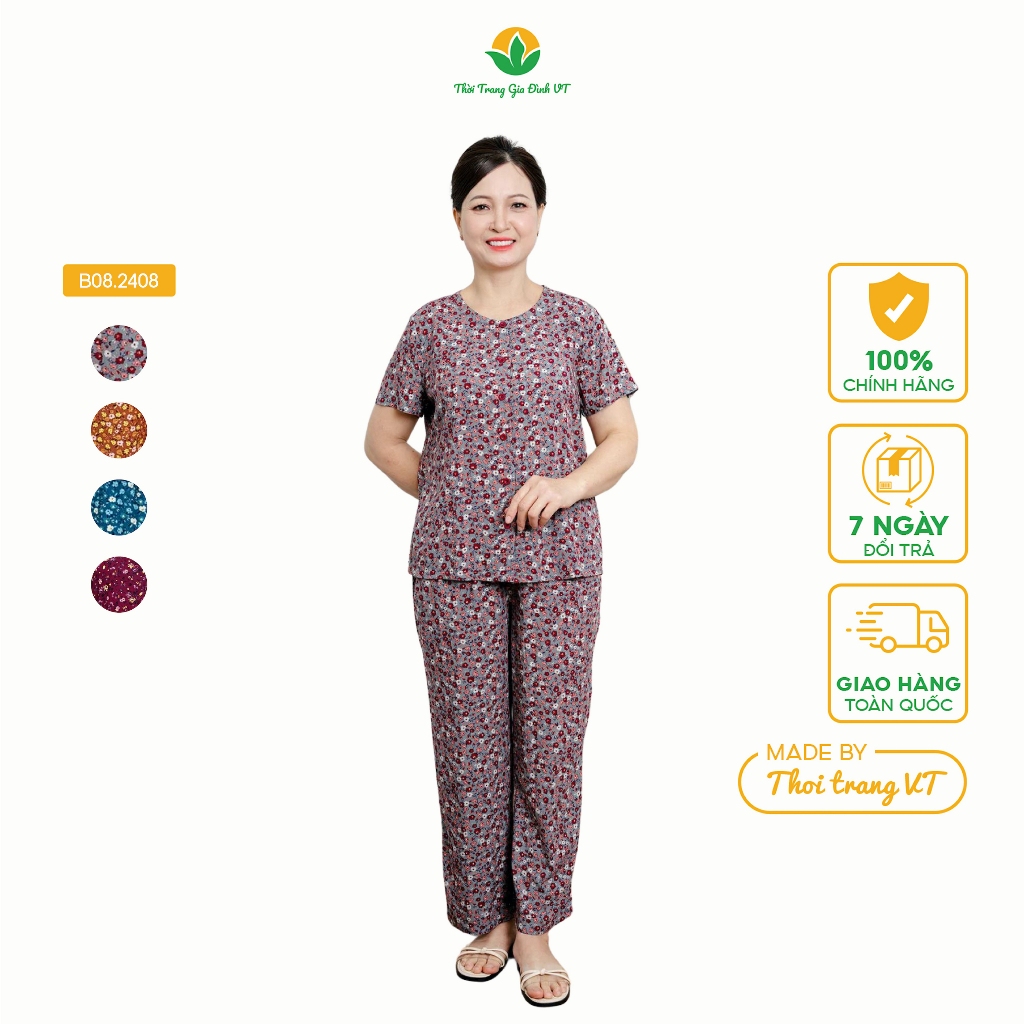 Bộ lanh trung niên quần dài áo cộc tay thời trang Việt Thắng - B08.2408