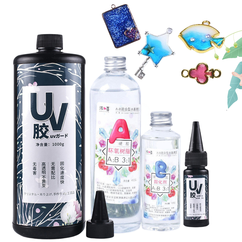 Keo epoxy resin AB trong suốt, Keo epoxy resin UV, đèn chiếu UV các loại dùng làm trang sức, dán gỗ,
