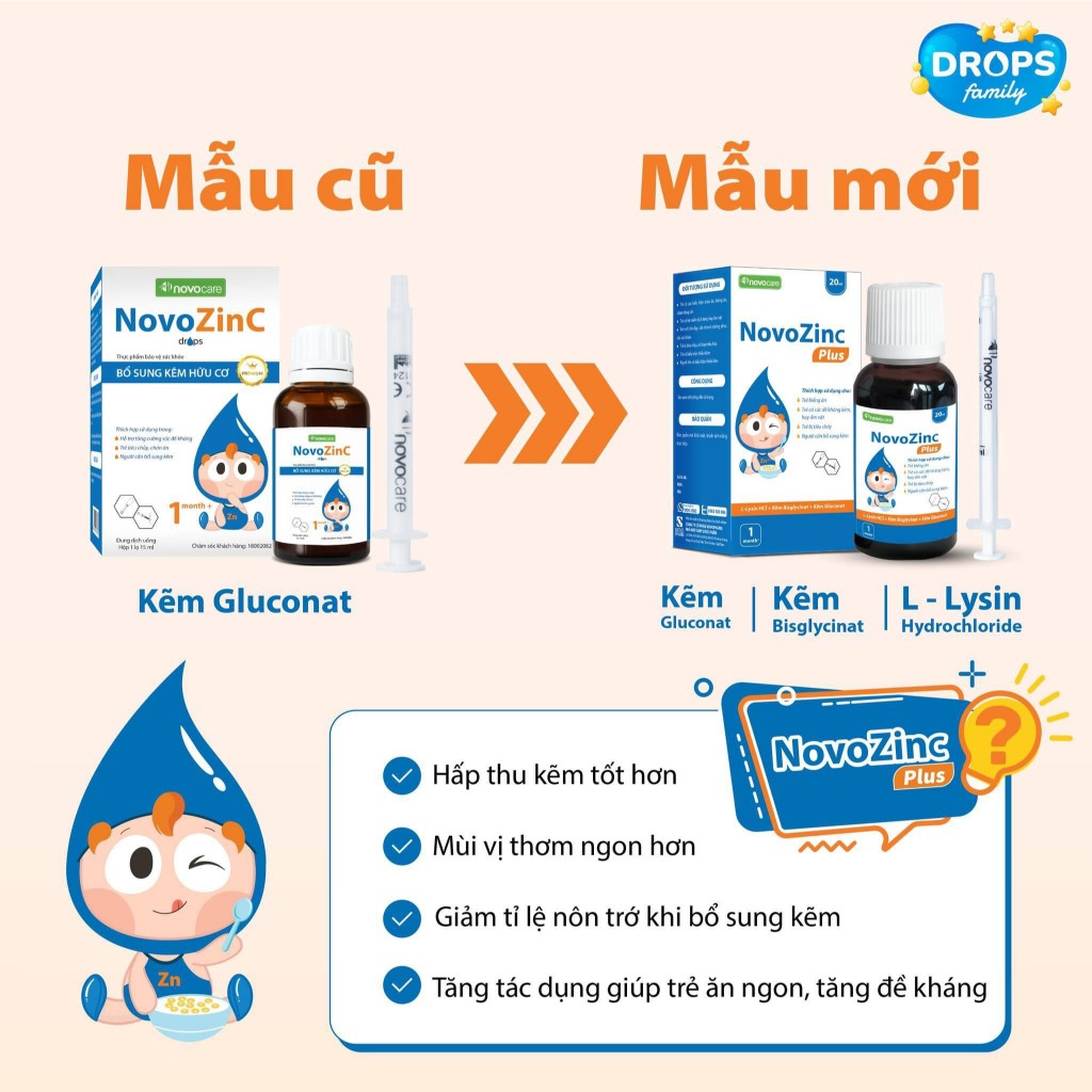 Kẽm cho bé Novocare Novozinc Plus - Giúp Bé Ăn Ngon, Tăng Đề Kháng, Dễ Hấp Thụ
