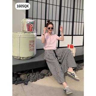 Quần kẻ ống xuông dáng váy chất thô 1605qk