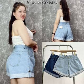  Quần Short Jean Nữ Bigsize  Quần Đùi Lật Lại Lưng Cao Ống Rộng Không Giãn Phom Đứng  60kg-90kg Mã J2 