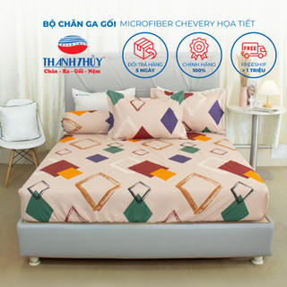 Bộ chăn ga gối 4 món, 5 món - microfiber chevery họa tiết thoáng mát - đơn giản - thanh thuy