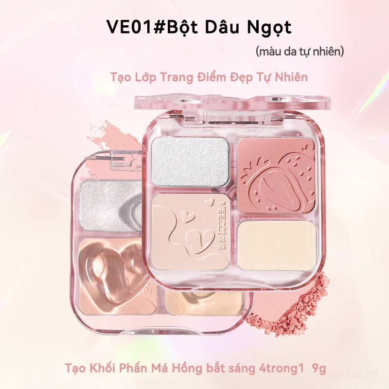 Bảng Phấn Má & Highlight Tạo Khối  VEECCI 4 Ô Chống Nước Lâu Trôi 9G SHUSHU COSMETICS