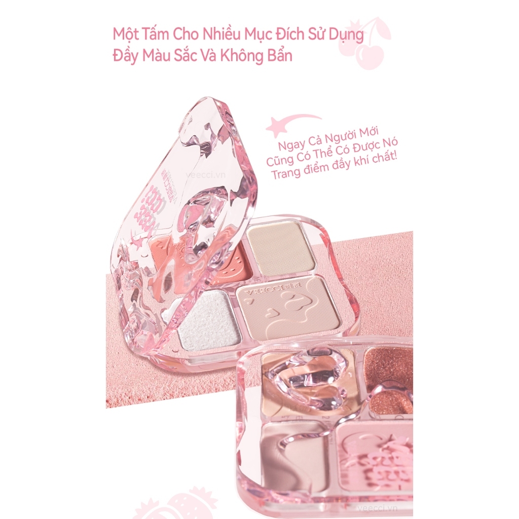 Bảng Phấn Má & Highlight Tạo Khối  VEECCI 4 Ô Chống Nước Lâu Trôi 9G SHUSHU COSMETICS