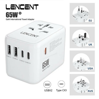 Bộ sạc du lịch chuyển đổi chuẩn chuôi cắm quốc tế.tích hợp sạc 65w gan với 2 usb-a + 3 usb-c